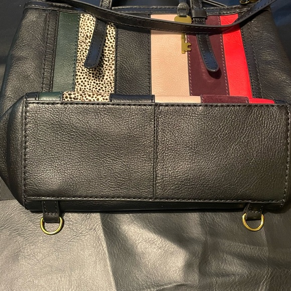 Fossil Black Multicolor Leather & Fur Bag Shoulder Strap Backpack Crossbody. - Picture 9 of 11